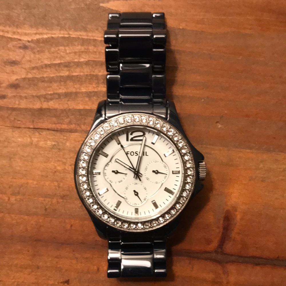 Embellished Stainless Steel Fossil Watch